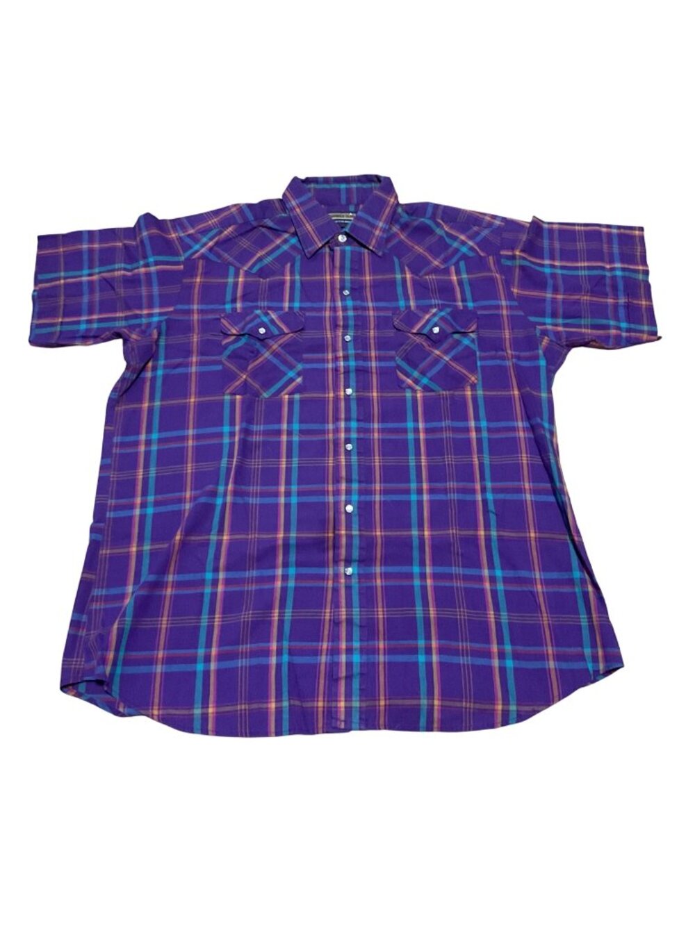 Panhandle Slim Western Shirt Sz 2XL Purple Plaid Pearl Snap-Front Short Slv Mens